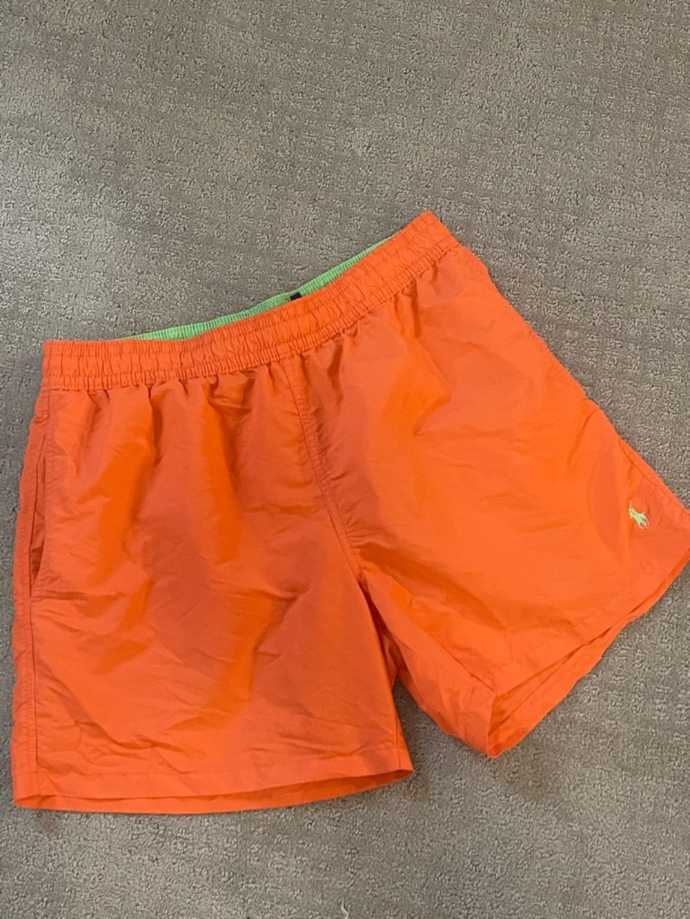 Ralph lauren men’s large Orange Swim Shorts Green liner elastic pockets